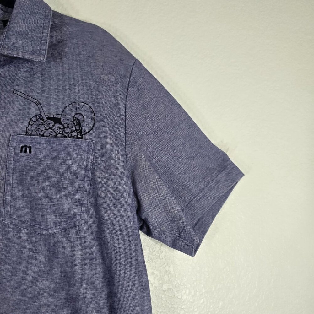Travis Mathew Golf Polo Shirt Men Large Pineapple Drink in Pocket Purple Casual - Picture 5 of 8